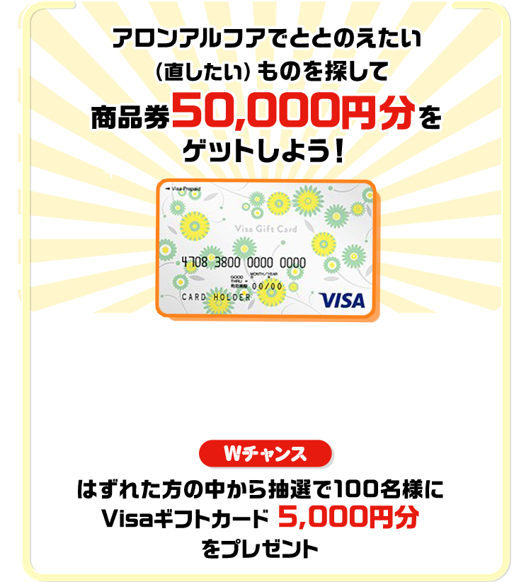 アロンアルフアでととのえたい（直したい）ものを探して商品券50,000円分をゲットしよう！